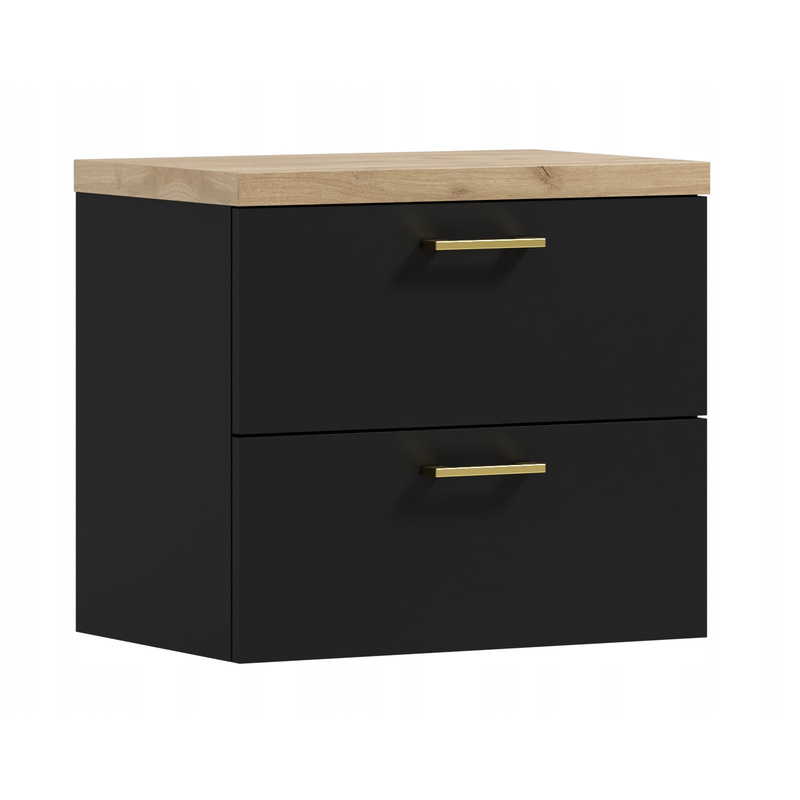 Bathroom Cabinet Under The Sink , 50 Cm, Black + Golden Craft Oak, Hanging, 1pc.