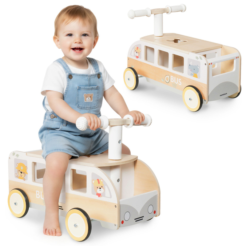 TEMU Jouet de bus montable Mamabrum en bois pour jeu et conduite en intérieur, ouvrable, compartiments de rangement et roues en caoutchouc, en