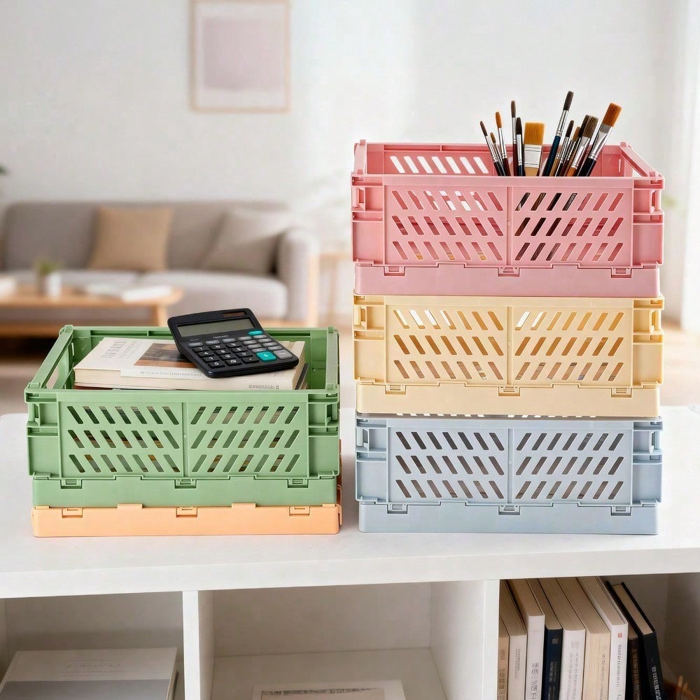 5pcs Stackable Collapsible Storage Crates with Handles