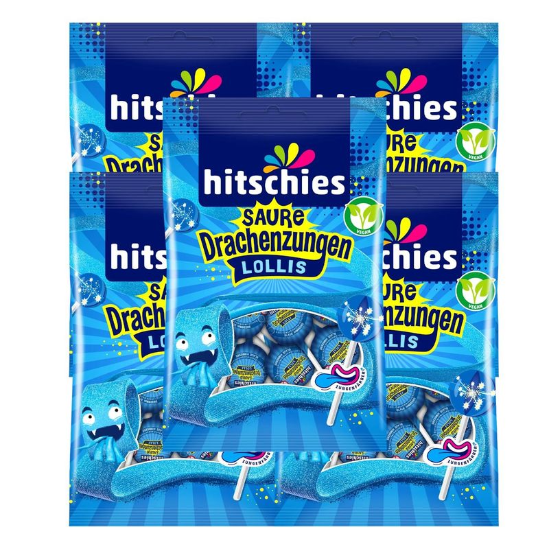 5x Sour Dragon Tongue Lollies Blue - Flavor Direction Raspberry - 5x128g (640g)
