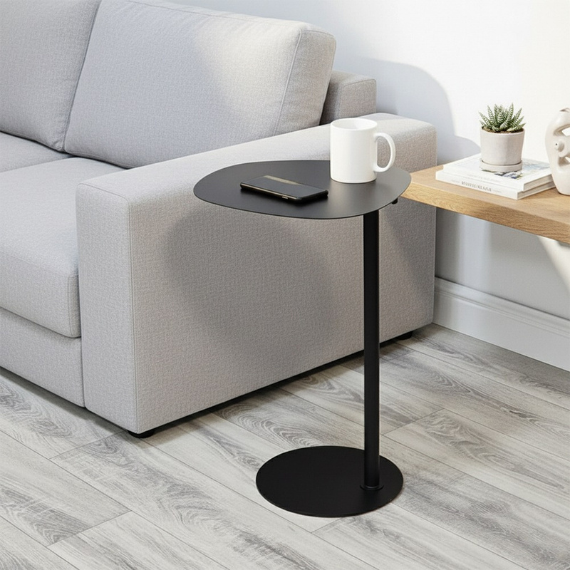 E-shop Schwarzer Metall Couchtisch 35X25X53 Cm mit runder Basis, modernes Design, für Zuhause, Büro, geeignet als Beistelltisch, Nachttisch, Laptop
