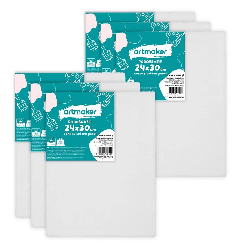 E-shop 6x Baumwoll-Leinwand-Malplatten 24x30 CM Malset mit 6 Teilen, Grundiert 3 MM Dicke und 280 GSM Gewicht, Geeignet für Acryl-, Öl-, Aquarell- und