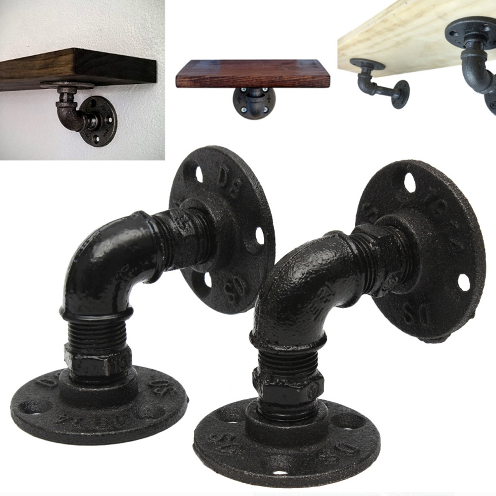 TEMU 2 Pack Industrial Pipe Shelf Brackets, Black Floating Pipe Brackets With Screws, Heavy Duty Wall Mounted Pipe Shelves For Home Scaffold Board -