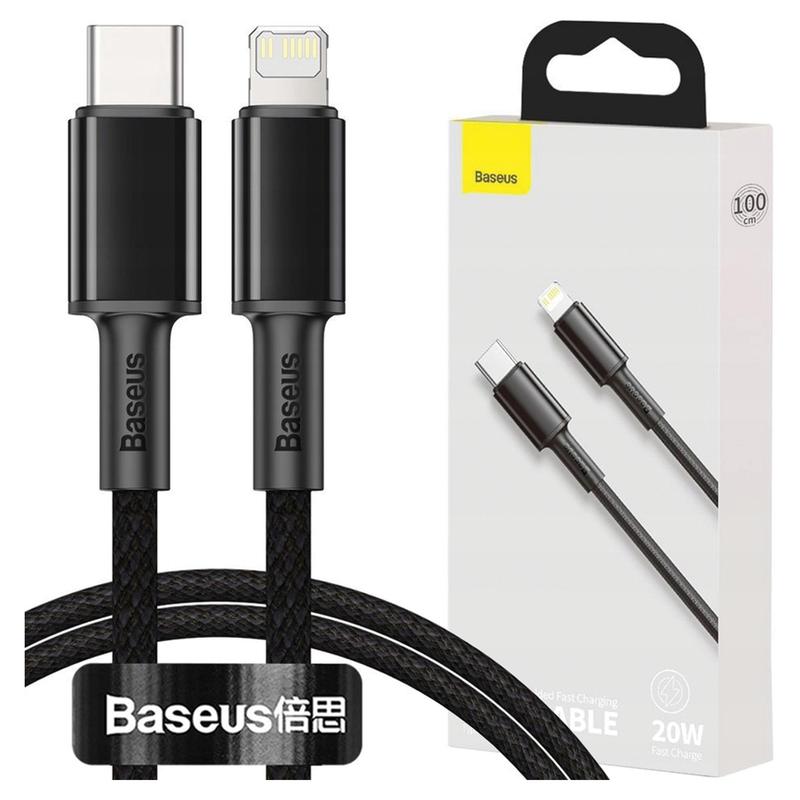 Image of Lightning To Usb-c Baseus High Density Braided 1m Cable, Fast 20w 5a Pd Charging, 480 Mb/s Data Transfer, Black, Durable Nylon, Compatible With Iphone And Ipad.