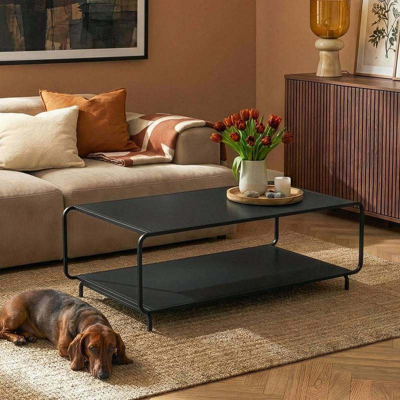 Færder Coffee Table, Living Room Table, 115 X 50 X , With 1 Shelf, Rectangular, Steel, Black