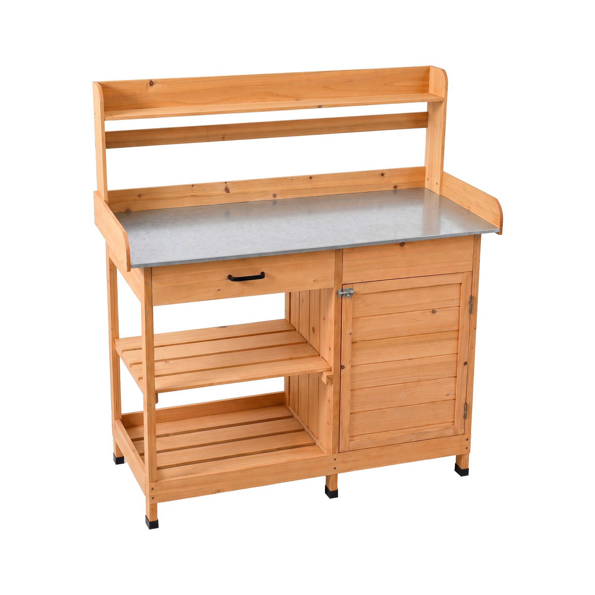 Image of Gröunden - Gardening Work Table 102x125x41.4 Cm With Metal Shelf And Solid Wood Cabinet