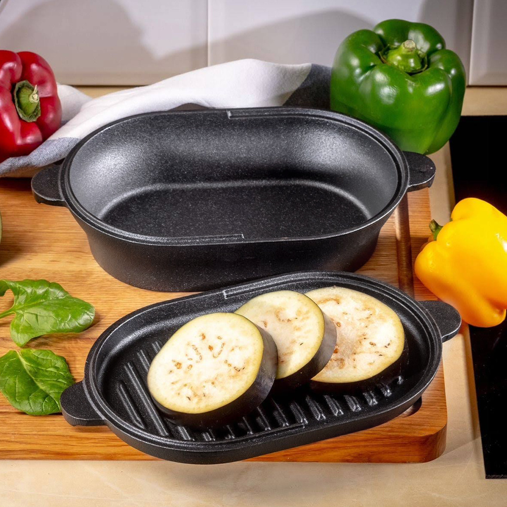 TEMU Oval Cast Iron Pot - Versatile Kitchen Searing & Braising Pan, Cookware For Steaks And , Ideal For Daily Cooking And Gatherings