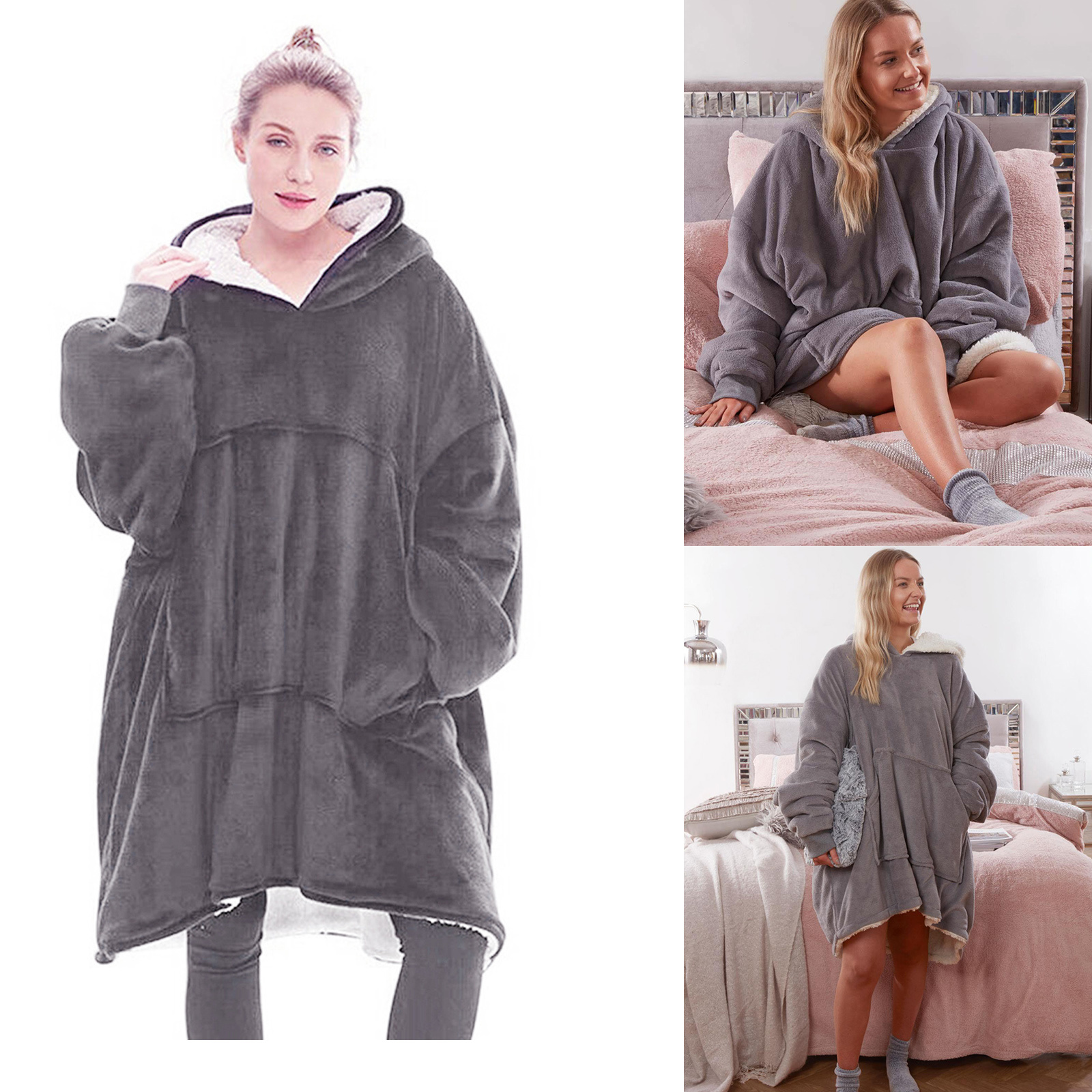 TEMU 1pc Cozy Oversized Hoodie Blanket Unisex Wearable Hooded Blanket Sweatshirt, Luxury Wrap-around Hoodie With Kangaroo Pocket, Machine Washable,