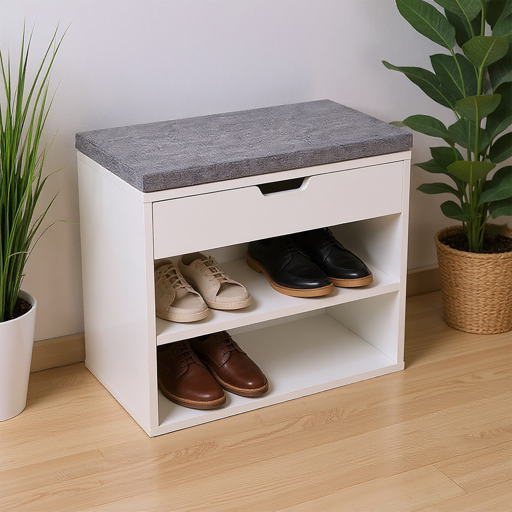 TEMU Wooden Shoe Storage Bench, 2 Tiers Shoe Rack With Cushioned Seat, Versatile Shoe Rack Bench Storage Shelving Display Stand Hallway Organiser