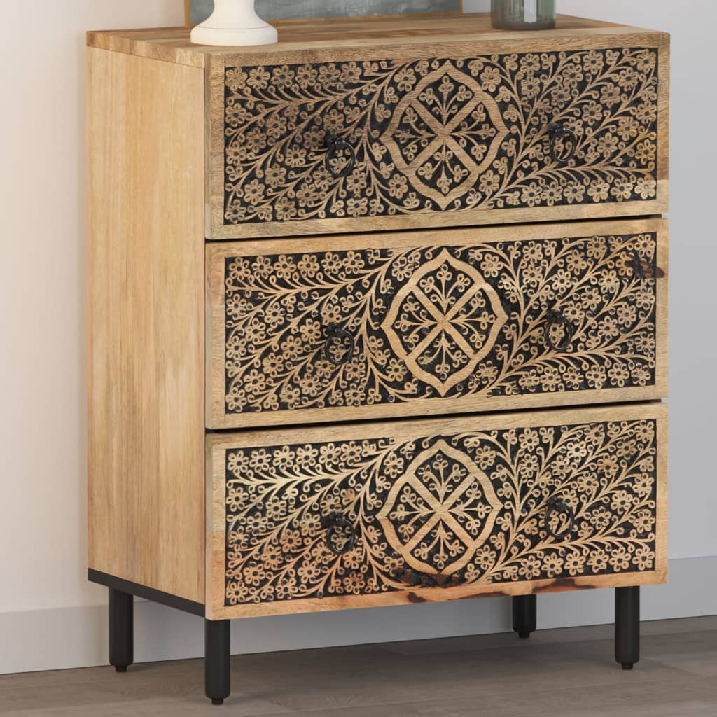 Vidaxl Side Cabinet, Dresser With Storage Space, Sideboard With Iron Legs, Buffet Storage Cabinet, Solid Mango Wood