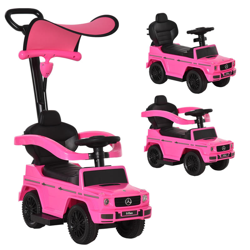 Multifunctionele Kinderwagen voor 12-36 Maanden met Toeter, Voetpedaal, Veiligheidsbeugel en Roze Kap