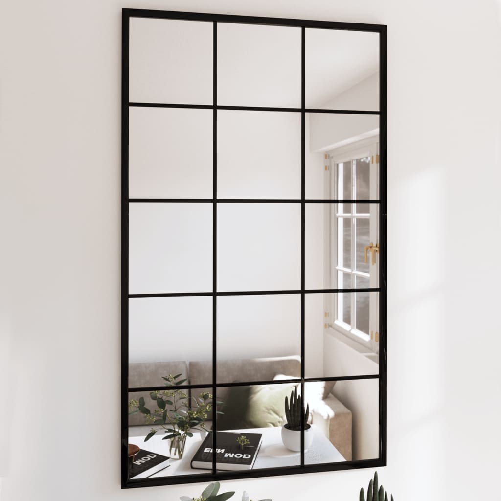 Vidaxl Wall Mirror, Black, 100x60 Cm, , Living Room, Bathroom & Bedroom, Makeup Mirror, Wall Mount, . Mounting Hooks
