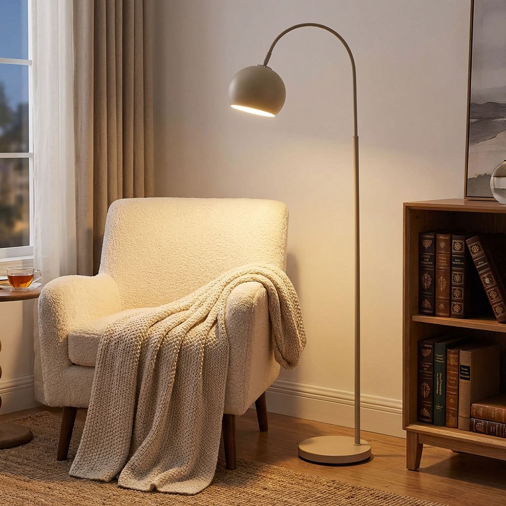 Image of Led Floor Lamp, Arch Floor Lamp, Sand-colored Arch Lamp For Living Room, Metal, 9w 810lm Warm White, Lxwxh 46x25x150 Cm