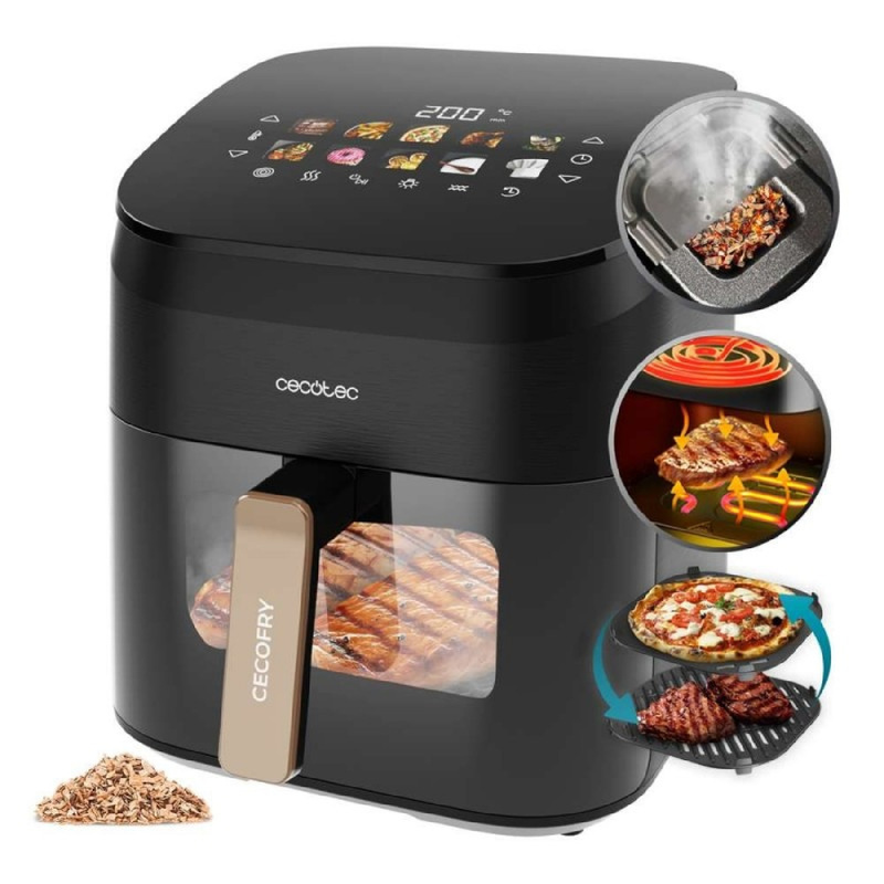TEMU Cecotec Freidora sin Aceite con Grill 6.5L &Grill Smokin' 6500 Plus. 2200 W, Freidora, Grill y Plancha