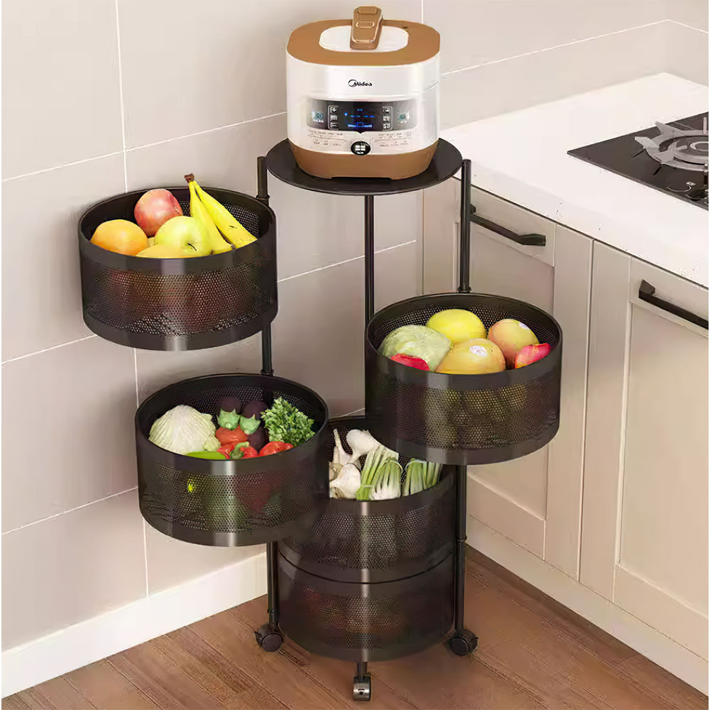 Large Capacity Round Metal Kitchen Storage Rack with Wheels