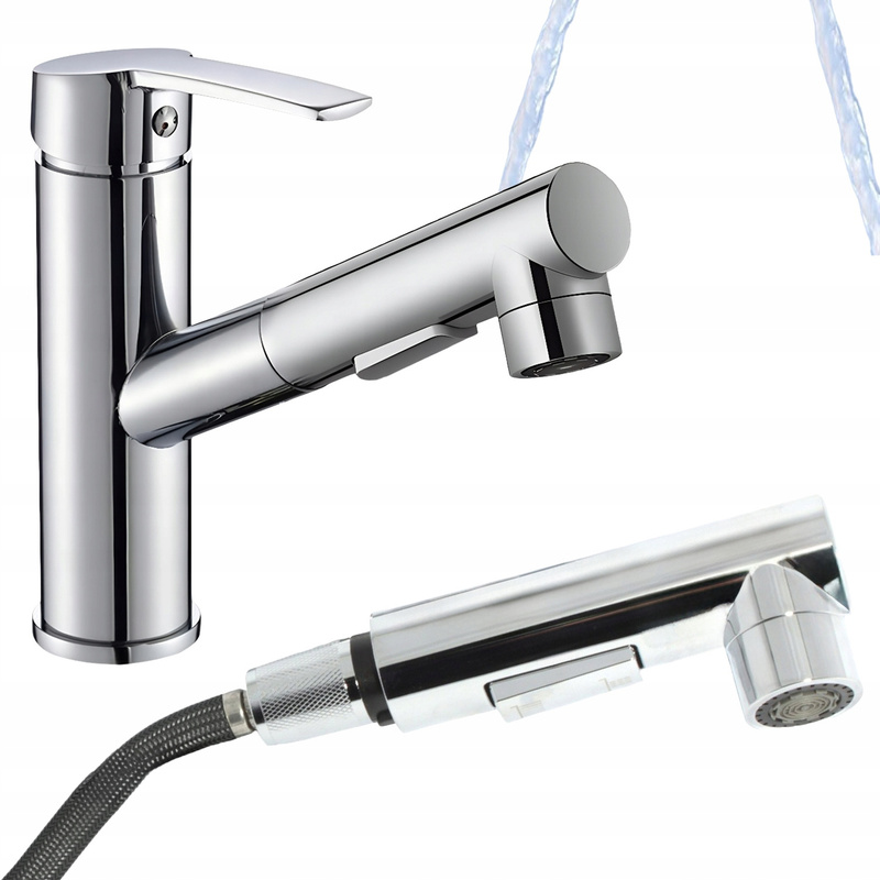 Image of Modern Chrome Bathroom Battery 3 Functions Retractable
