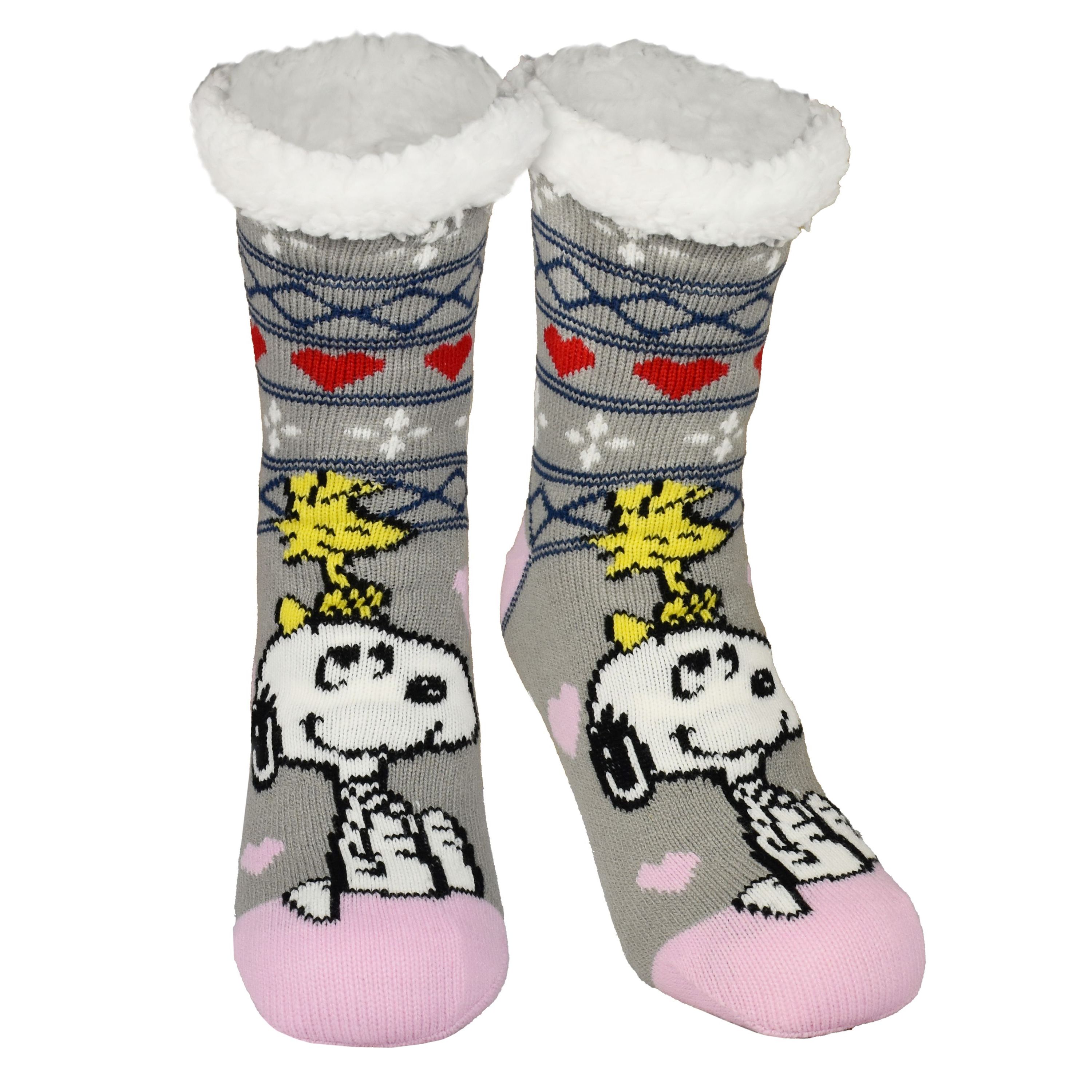 The Snoopy Cabin Socks - Women's Cozy Slipper Socks, Fluffy Winter Socks, Warm Women's Socks, Grey/pink
