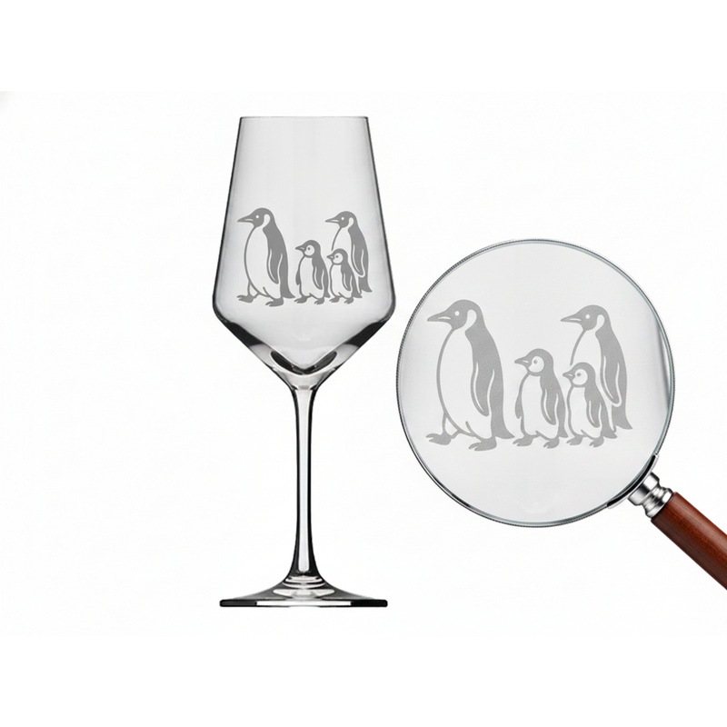 Image of Wine Glass With Engraving Penguins Baby 350ml - Gift For Wine Lovers Of Valhalla