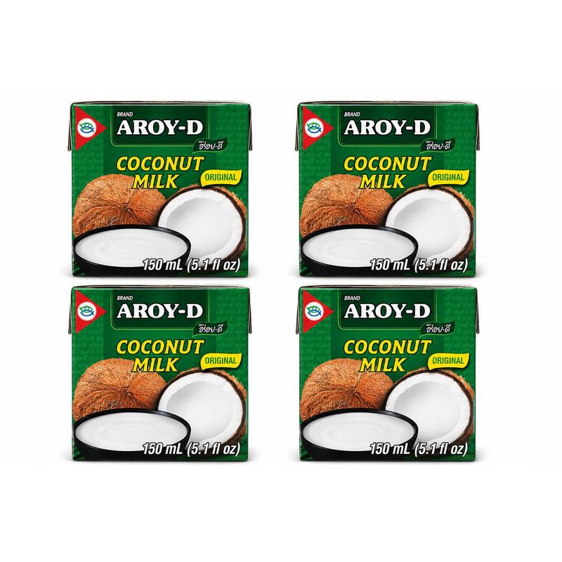 Coconut Milk, Aroy-d, 4 X 150 Ml, Creamy, Asian Cuisine, Thai Curry, Vegan, Lactose-free, Cooking, Baking, Coconut Drink, Bulk Pack
