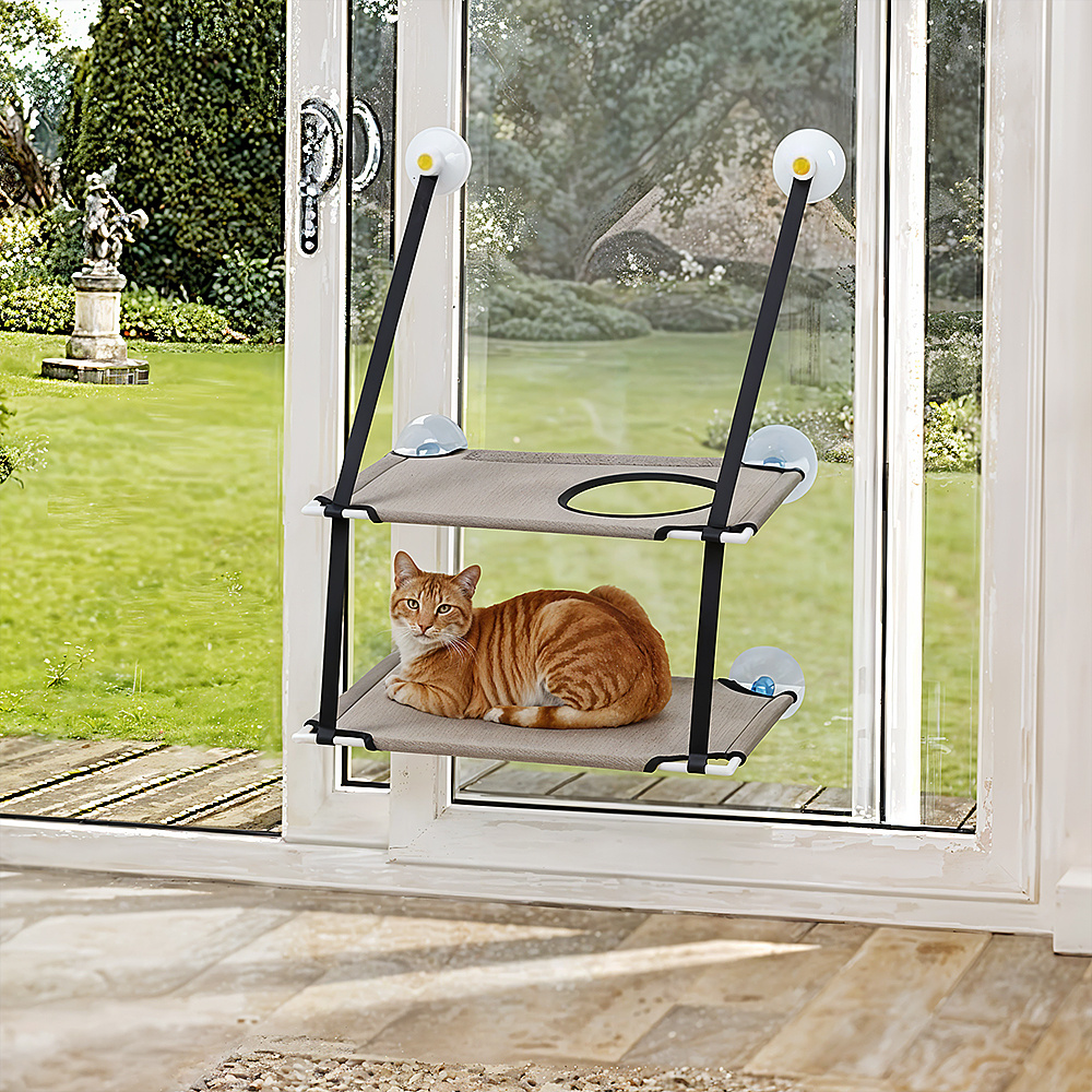 TEMU 2 Tier Cat Hammock Window Bed For Indoor Cats, 50cm Large Cat Window Perch, Sturdy Frame With Suction Cups, Detachable