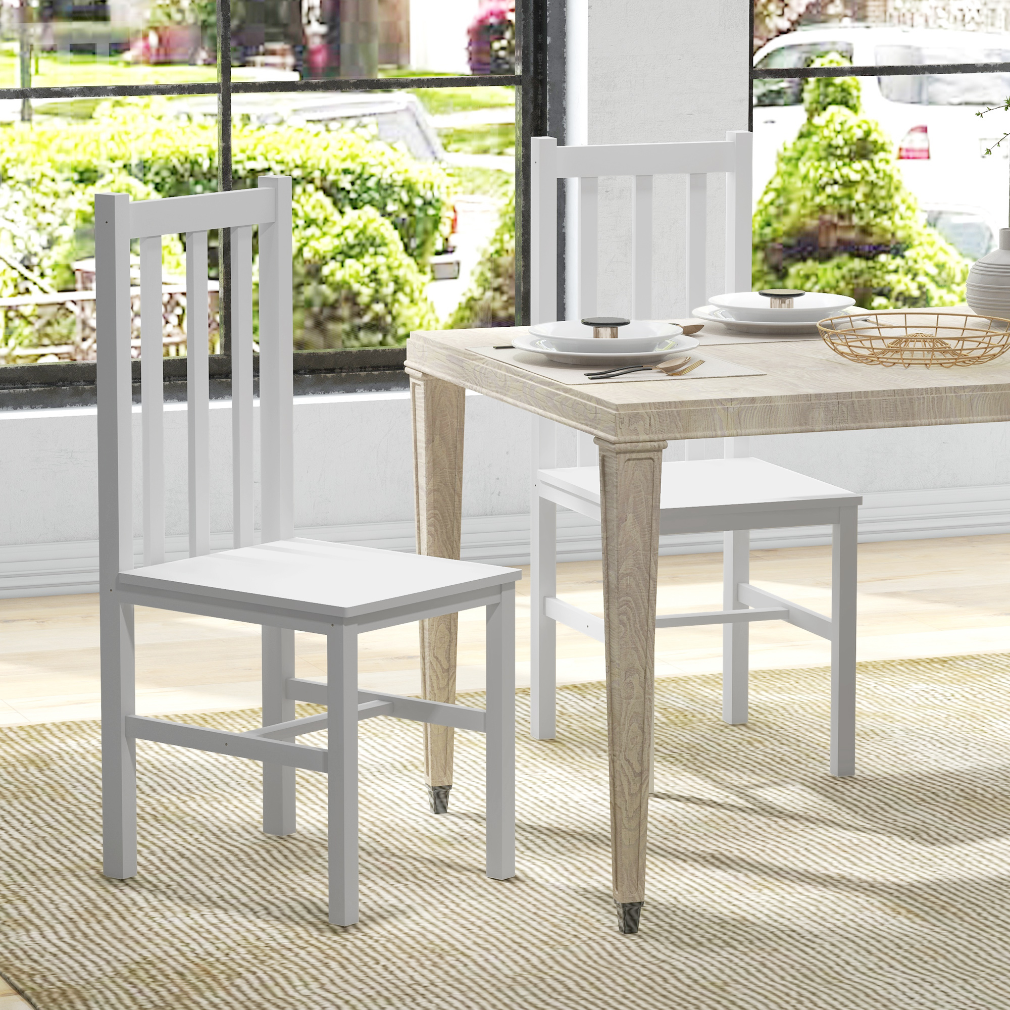 Homcom Dining Chairs, Set Of 2 Dining Chair, Living Room Chair With 120 Kg Load Capacity, Kitchen Chair With Backrest, For Kitchen, Dining Room, Pine Wood, White