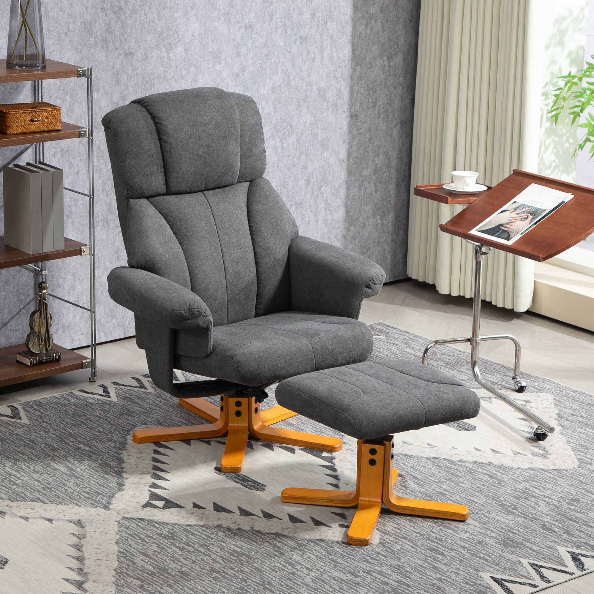 Recliner With Lying Function, Lounge Chair With Ottoman, Tv Chair, For Living Room, Bedroom, 79 X 80 X 104cm, Dark Grey