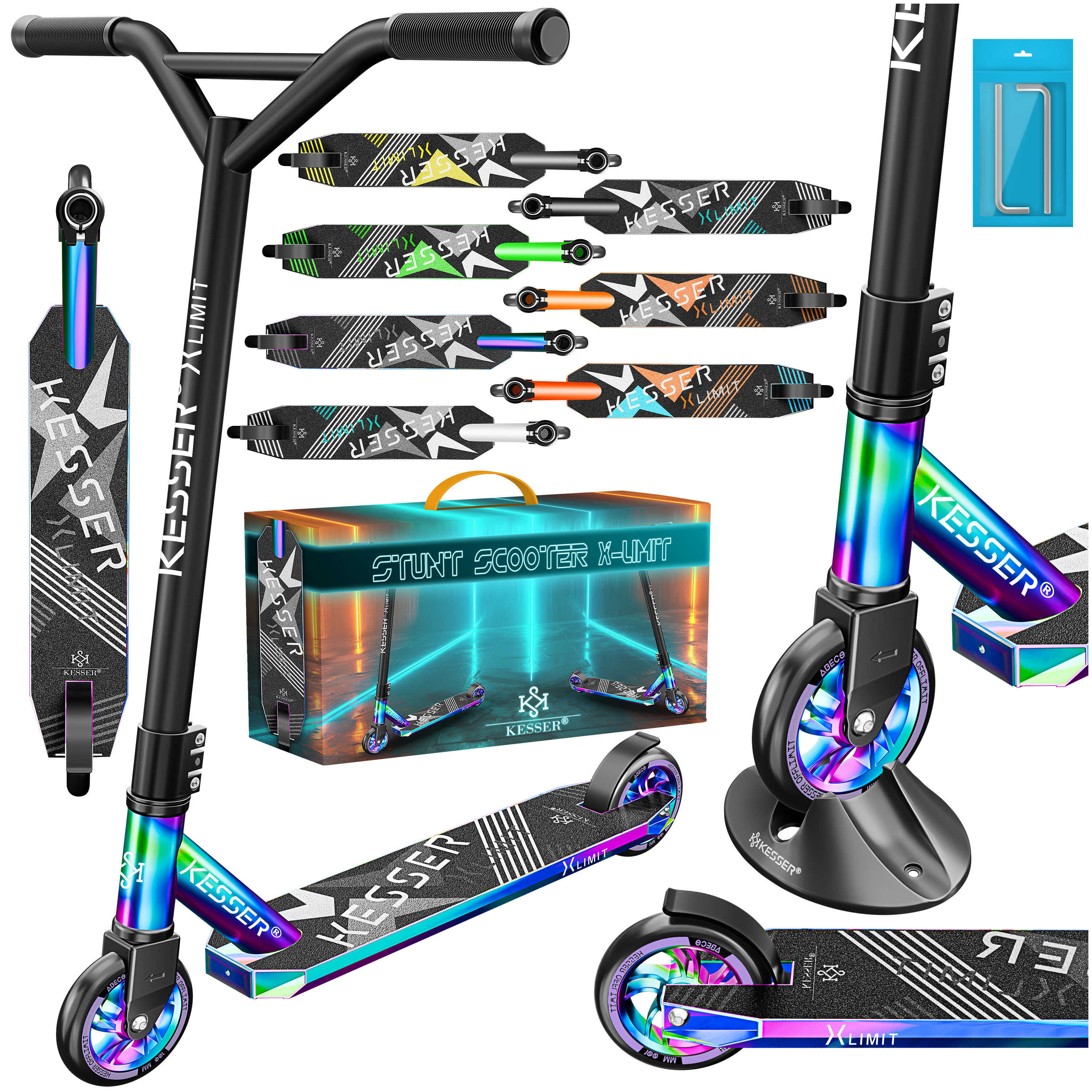 Image of Kesser® Stunt Scooter - 360° Steering, Durable Fun Scooter With , 100 Mm Pu Wheels, Kick Scooter, Tretroller, , Trick Roller For Kids And Adults