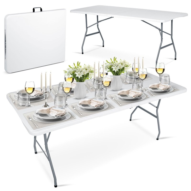 180 cm vikbar trädgårdsserveringsbord, vit plonos