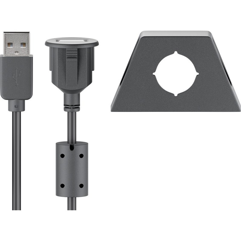 Image of Goodbay 93351 Usb 2.0 Extension Cable With Mounting Bracket, Black, 2 M - Usb 2.0 Plug (type A) > Usb 2.0 Socket (type A)