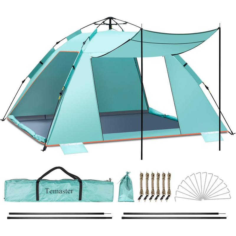 Image of 3-4 Person Automatic Beach Tent With 3 Canopies – Uv 50+ Sun Protection, 220 × 200 × 130 Cm