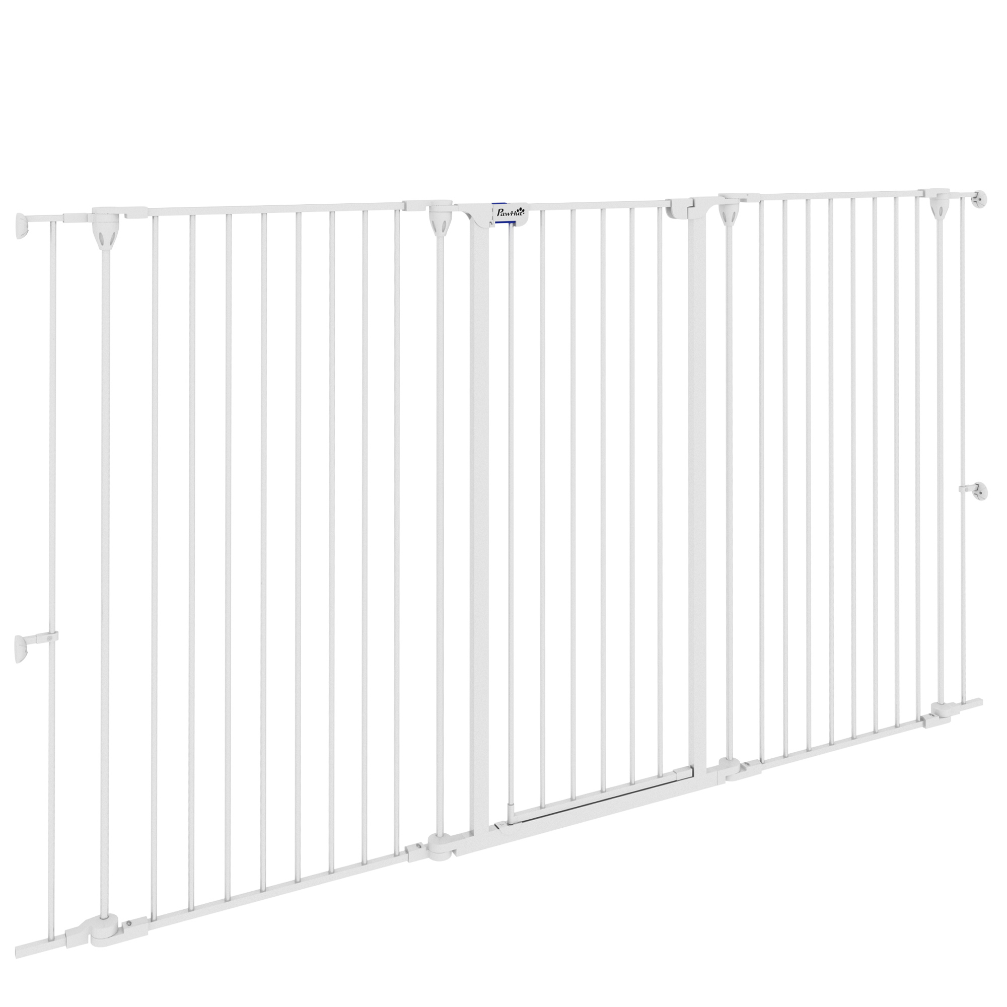 Image of Pawhut Safety Barrier With 3 Folding Panels, Double Locking And Integrated Door For Door And Stairs - 206 X 120 Cm White