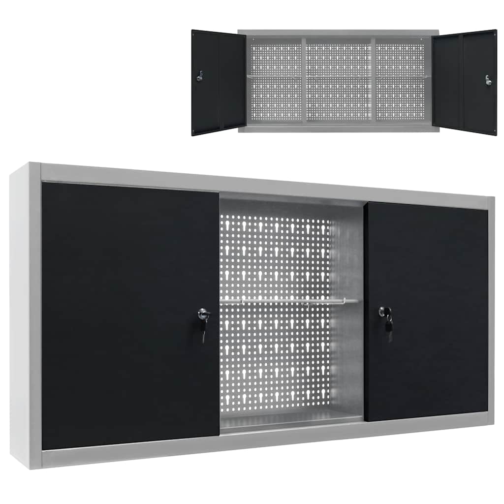 Image of Industrial Wall-mounted Tool Cabinet With 3 Shelves, Perforated Wall-mounted Cabinet, Metal Cabinet, Workshop Cabinet, Metal Grey Black