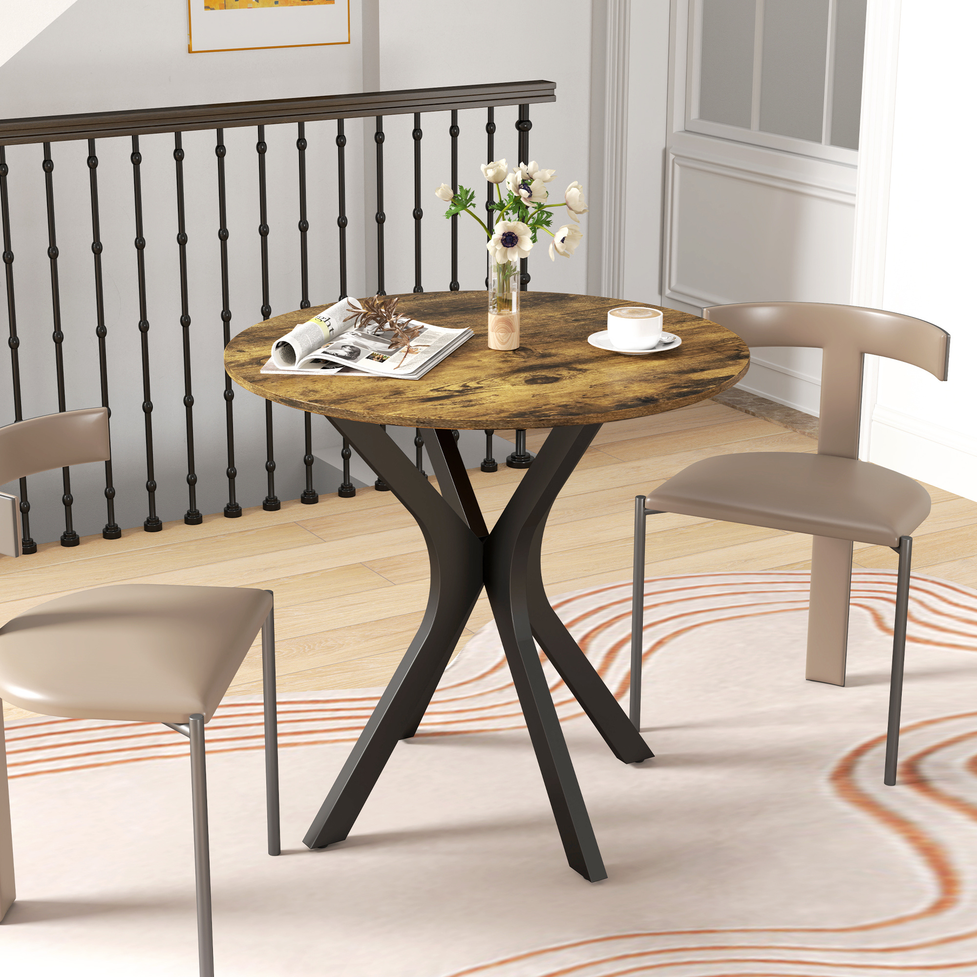 Image of Round Dining Table, Modern Kitchen Table, Coffee Table With Spider , Bar People, Ø78 X 75 Cm, Rustic Brown, Space- Design, Scratch-resistant Surface, Versatile Use