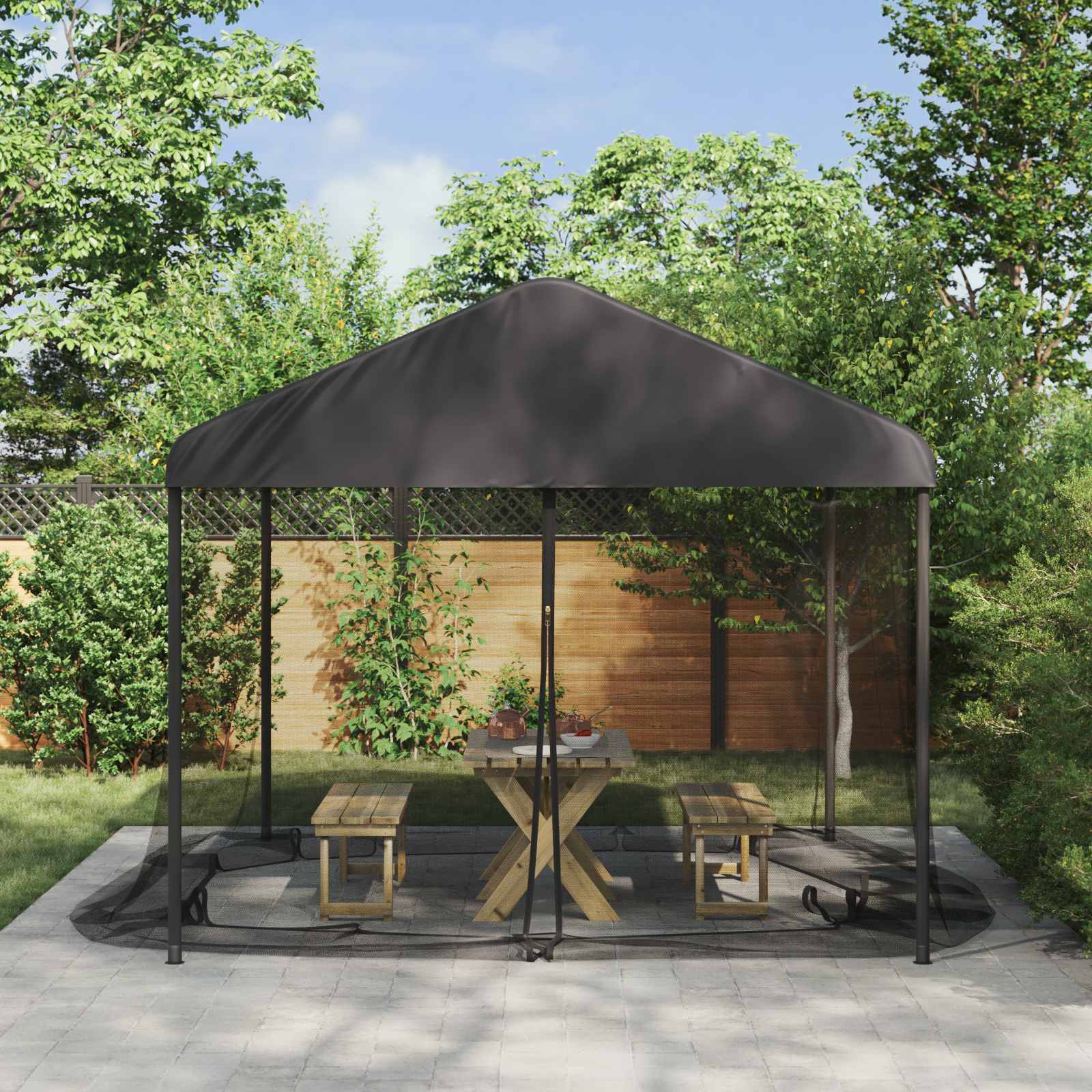Net For Gazebo 220 Mesh Black 3.6 X 3.6 X 2 M, Modern Net, Gazebo Accessories, For Parties, Insect Screen, Garden Lounge Insect Protection Net