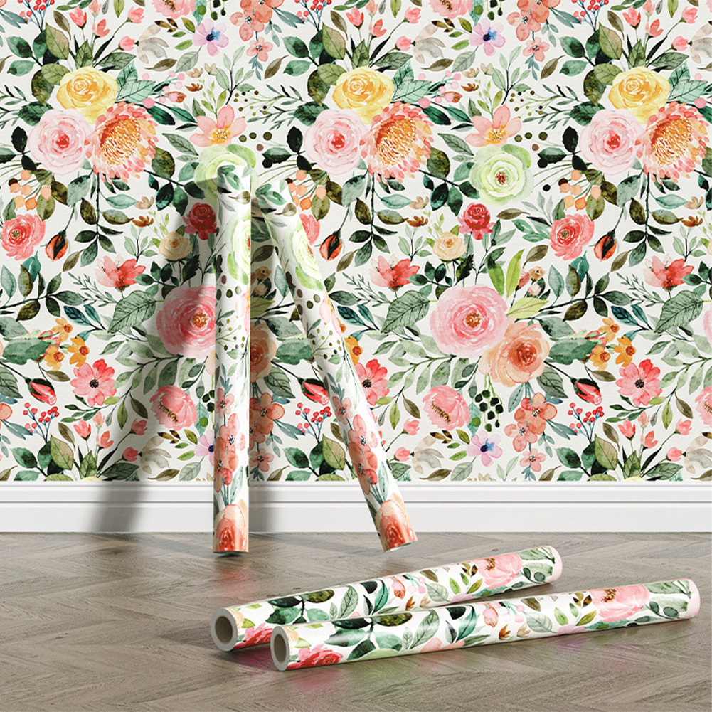 TEMU 1roll Colorful Watercolor Floral Self-adhesive Wallpaper Wall Stickers, Peel And Stick Wallpaper, Decorative Wallpaper Wall Stickers Backing