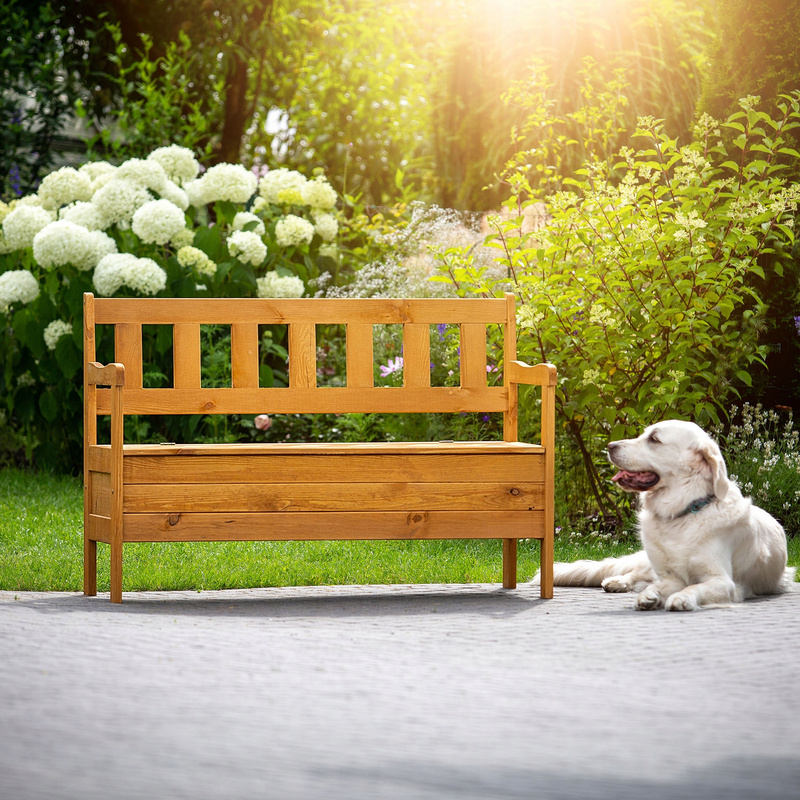 Kadax Wooden Garden Bench With Backrest And Storage Box For Garden, Terrace, Balcony, 120cm