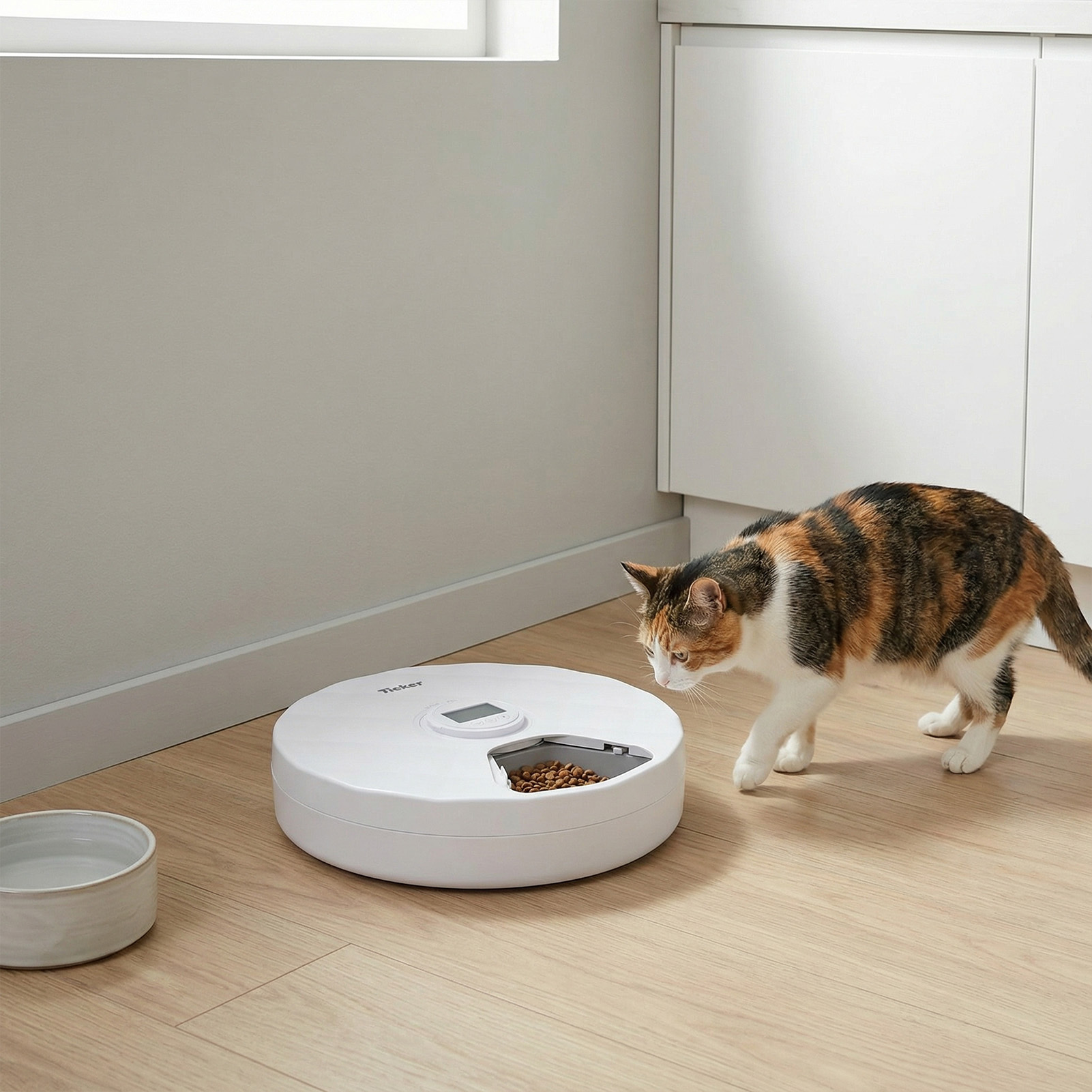 Dog Feeder Dispenser with Six Partitions, 31cm White