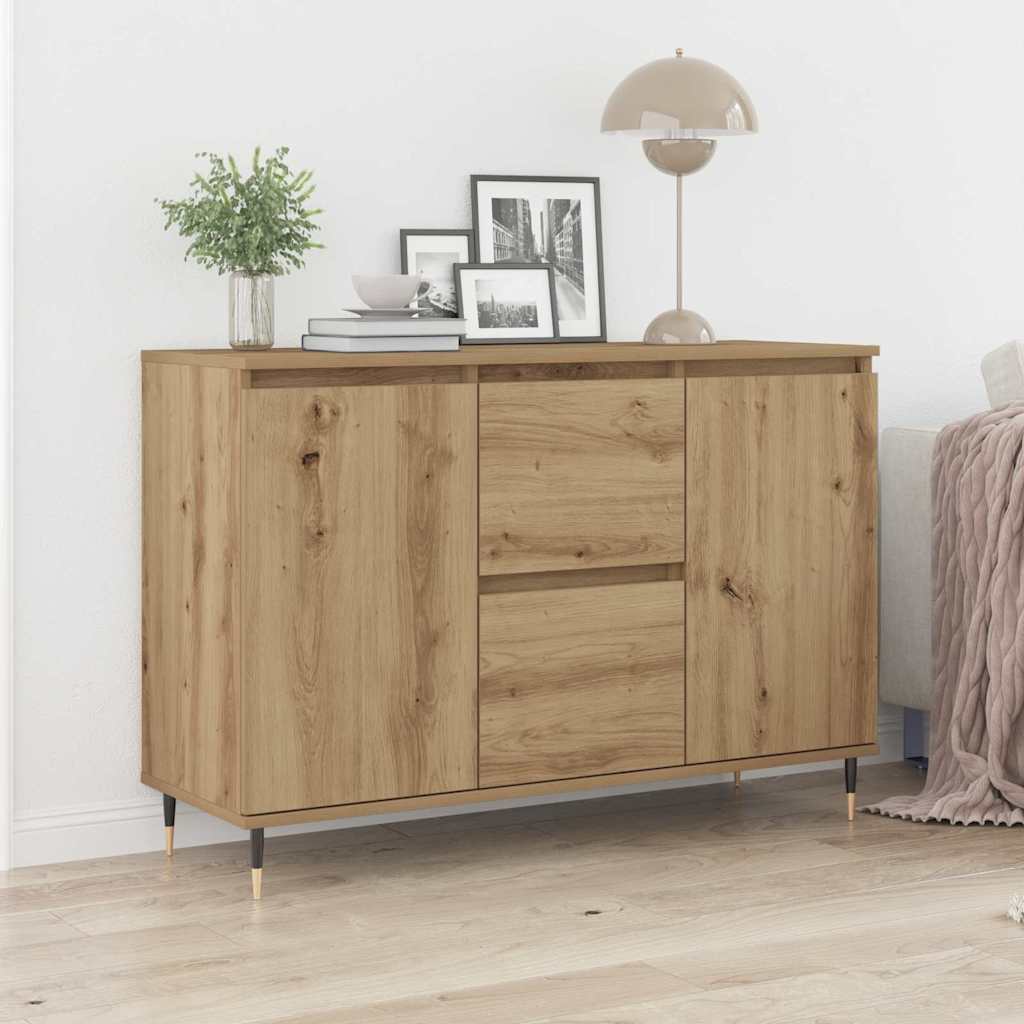 Image of Vidaxl Oak Sideboard With Storage Drawers And Doors | Rectangular Design For Dining And Living Room Modern High-quality Wood Material Versatile Furniture Buffet Contemporary