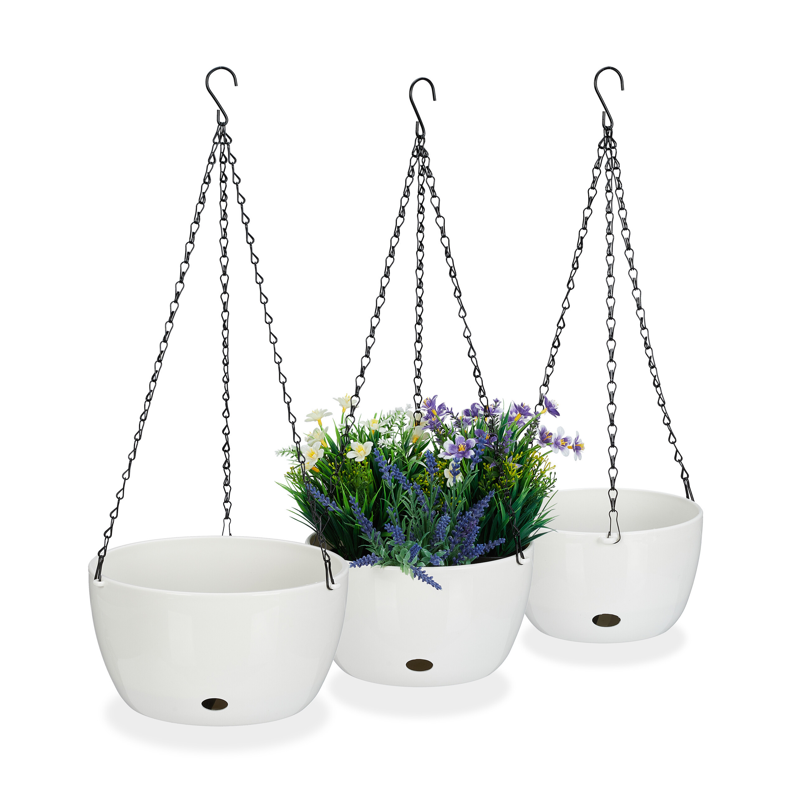 3-piece White Flower Hanging Basket Set