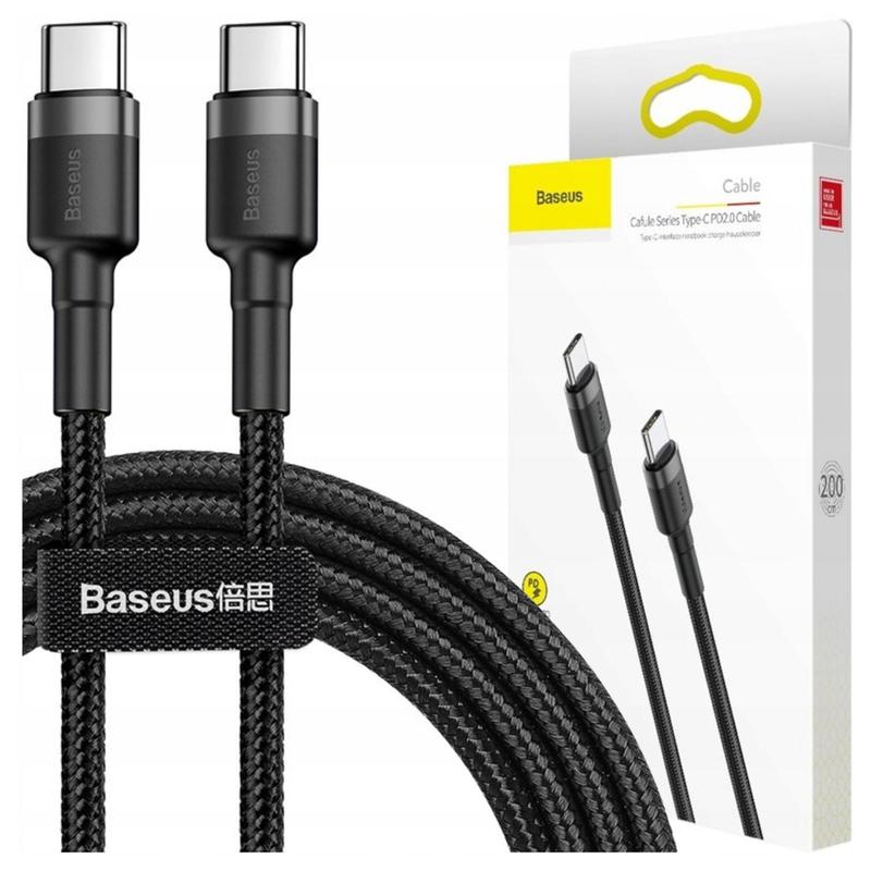 Image of Usb-c To Usb-c Baseus Cafule Pd 2.0, Qc 3.0, 60w, 2m - Fast Charging, Black-gray, Compatible With Usb-.