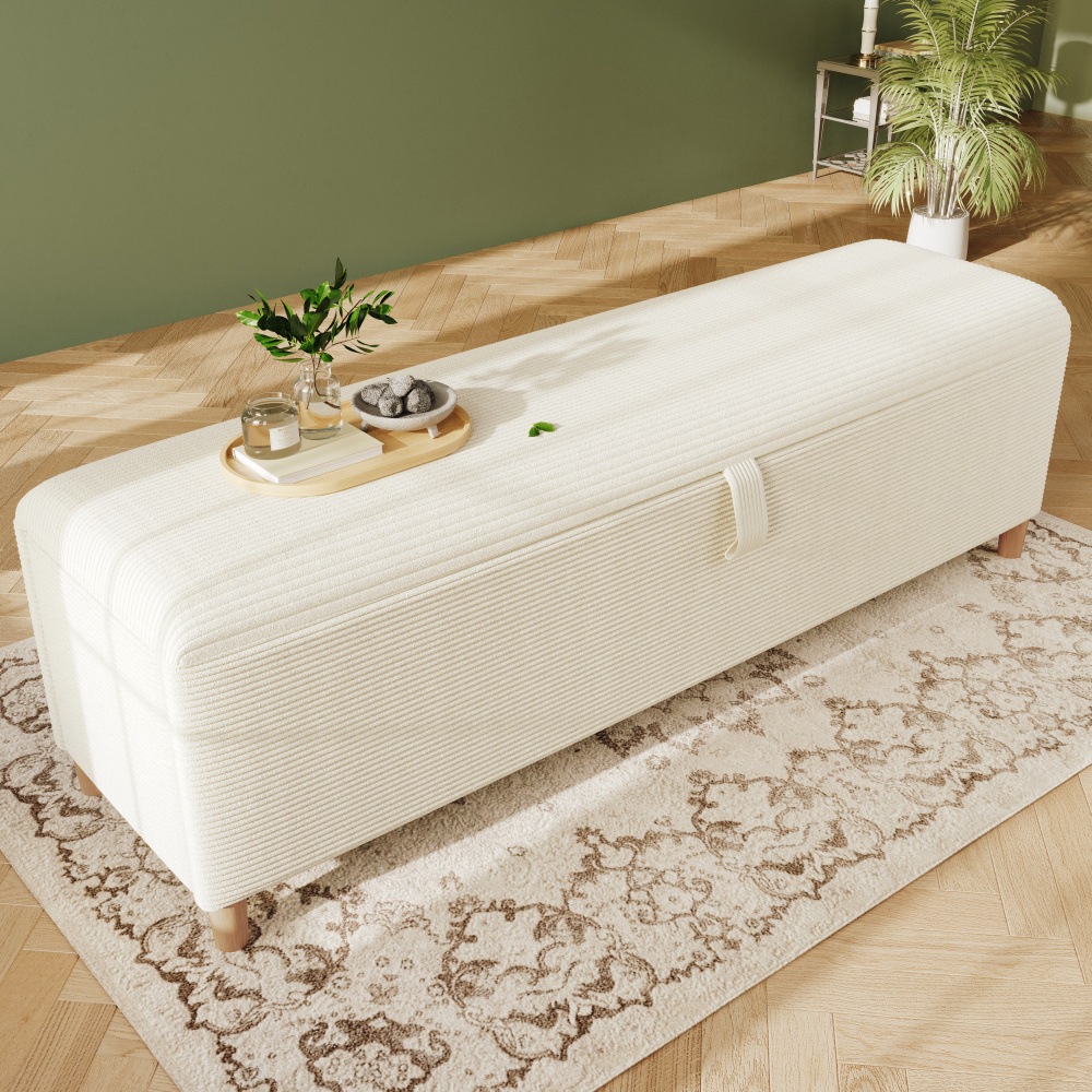 Image of 145 X 38 Cm, Multifunctional Bench With Storage, Soft Seat Cushion, Suitable For Bedroom, Dining Area And Hallway.