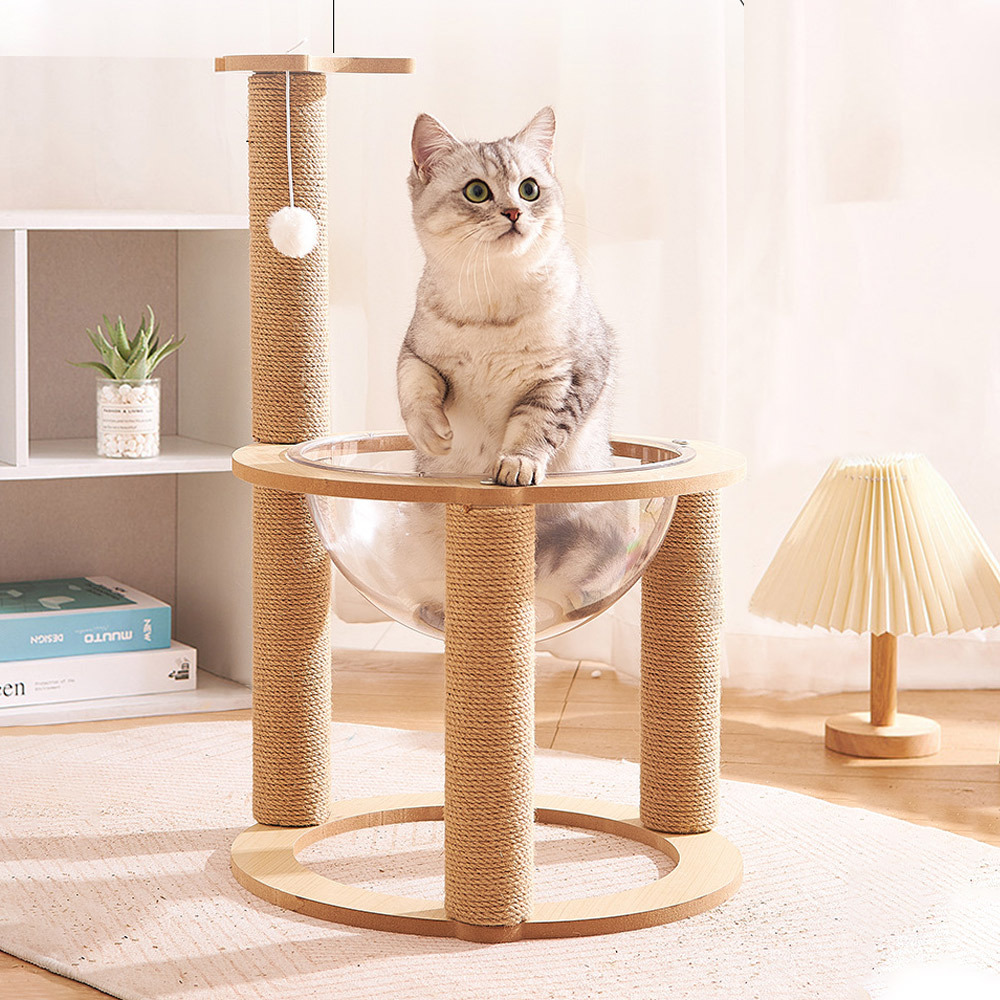 TEMU Space Capsule Cat Bed For Indoor Cats Cat Scratching Board Wooden Cat Hammock For Kitty Small, Medium, Large Cat Pet Supplies, 4 Pillars Beauty