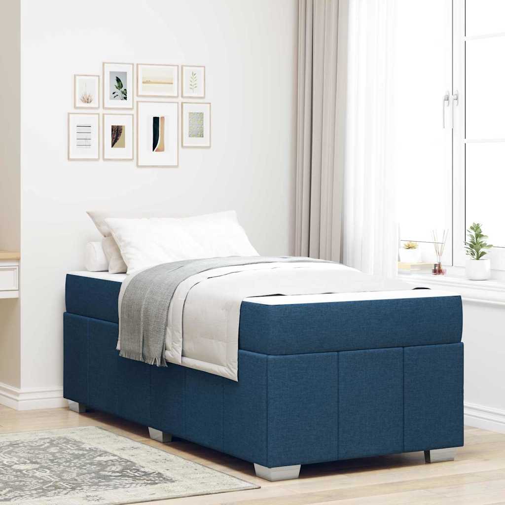 Vidaxl Bed Frame With Mattress Blue 120 X 190 Cm Fabric, Modern Sleeping Area, Comfortable Box Spring Beds, Durable Frame Covers, Relaxation Solutions, Contemporary Design