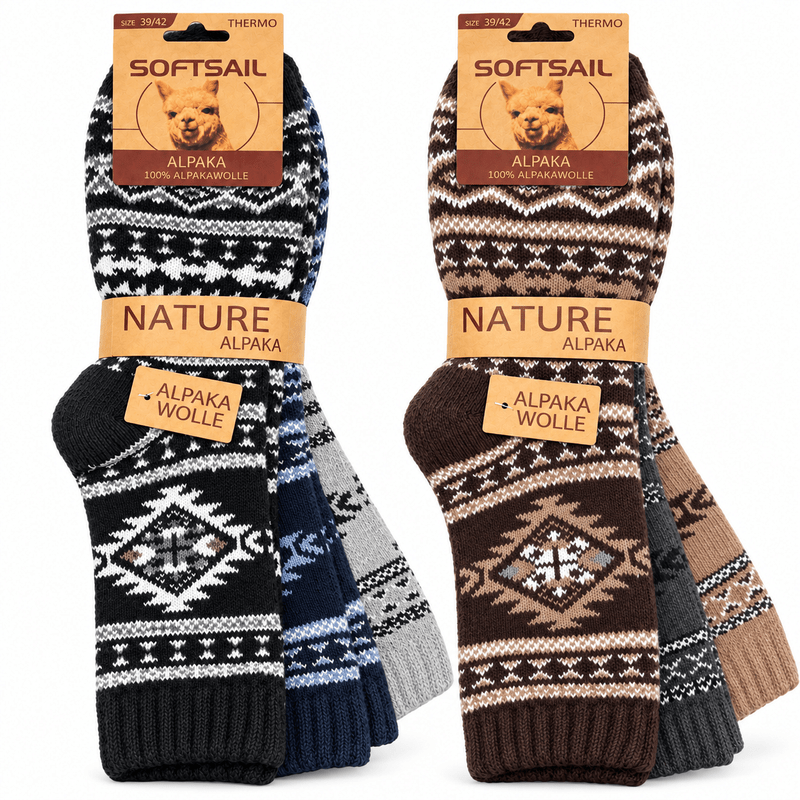 Image of 3/6/9 Pairs Of Alpaca Socks For Men And Women 95% Alpaca Wool – Warm Thermal Socks Winter Socks – Sizes 39-42 & 43-46 Random Color