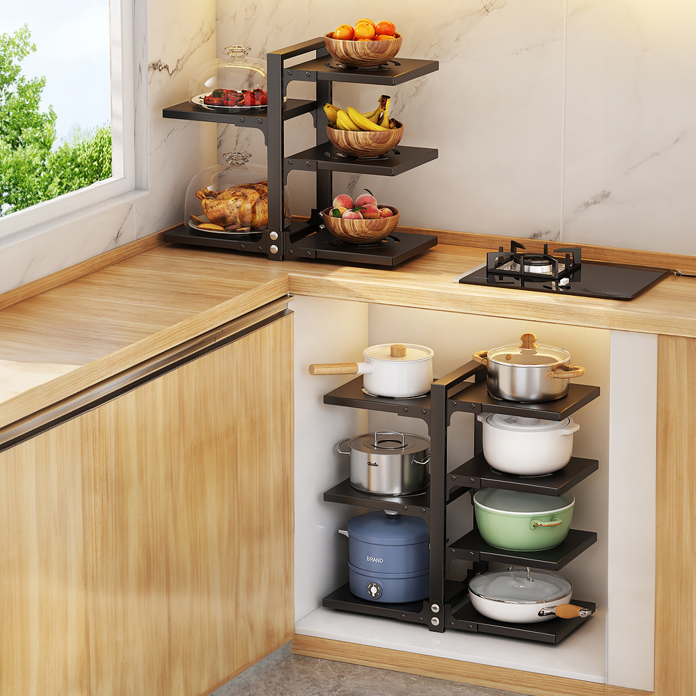 TEMU 1pc, Black Double-sided 3-layer+2-layer Pot Rack, Sink Pot, Bowl, Ladle And Basin Storage Rack, Independent Shelf, Space Saving Storage Rack,
