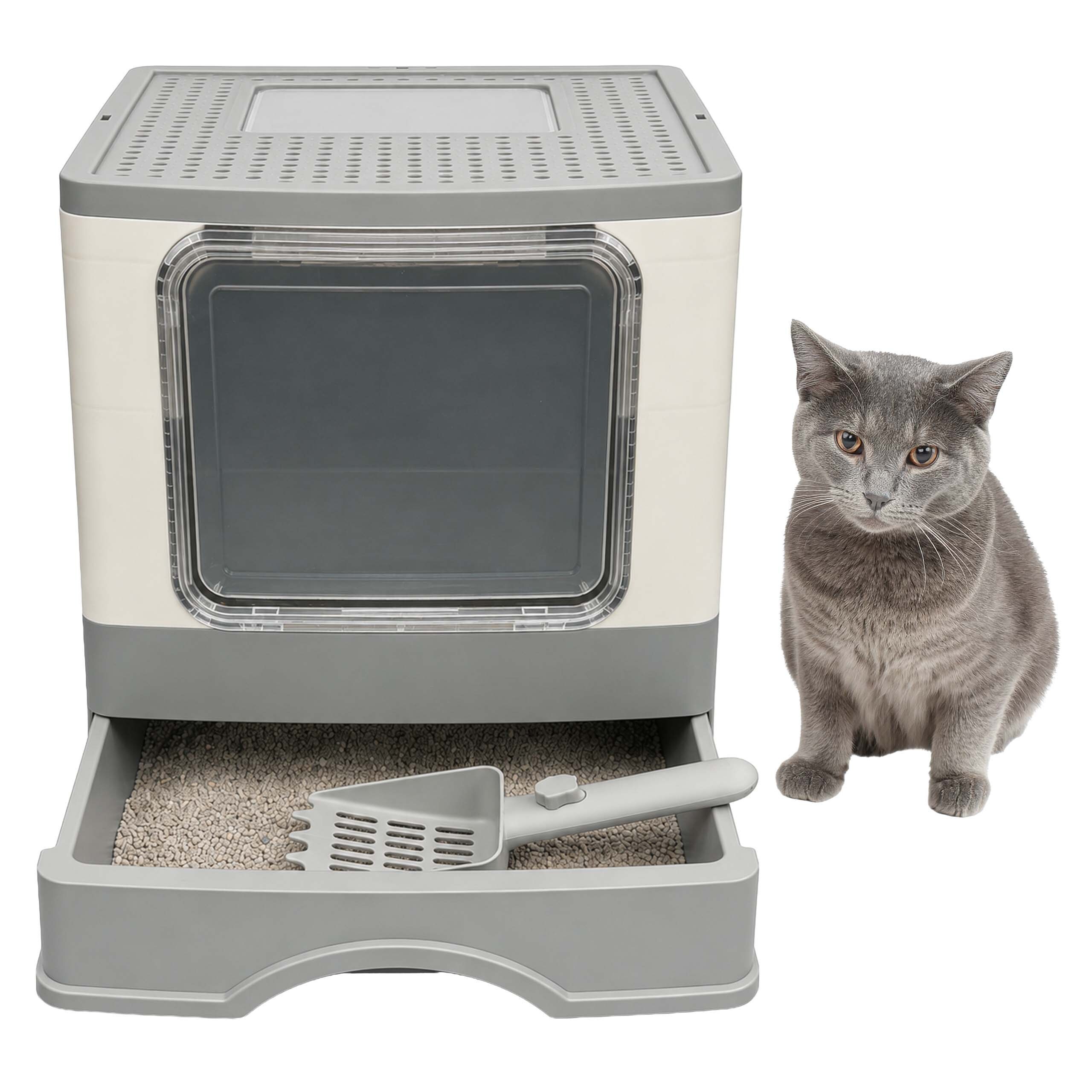 Litter Box In White/gray - (w)36 X (h)36 X (d)50 Cm