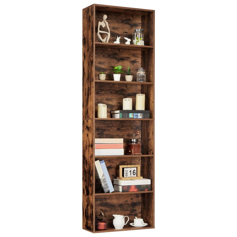 Image of 6-shelf Industrial Bookcase, Heavy-duty Tall Standing Shelf, Rustic Wood Storage Organizer For Office, Living Room, Bedroom & Home Library, Style