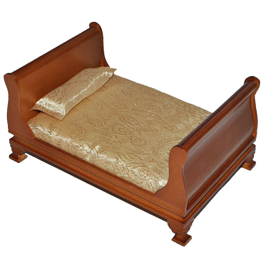 Bed / Dark Wood Marriage Bed - Scale 1:12 - Doll Bed For Dollhouse Miniature Doll - Wooden Bed Nostalgia