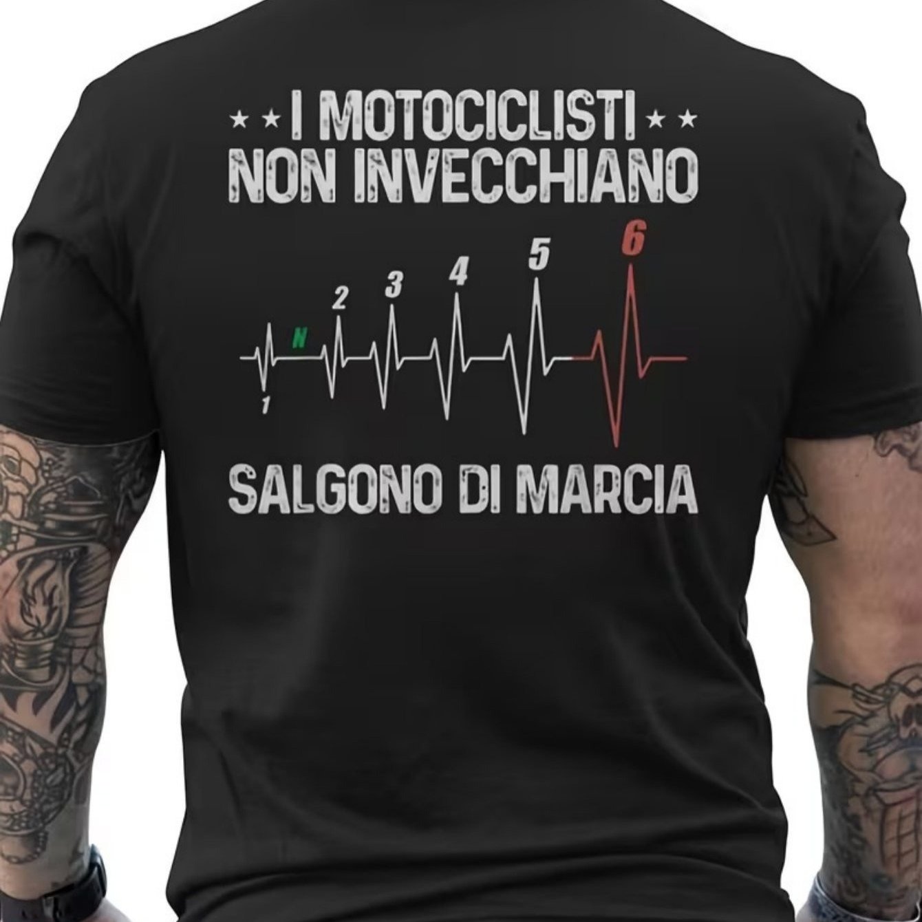 TEMU Men's T-shirt With Motorcycle Graphics - Italian Biker Design With The Slogan " Getting Older, I'm Faster" And Heartbeat Line - Short-sleeved