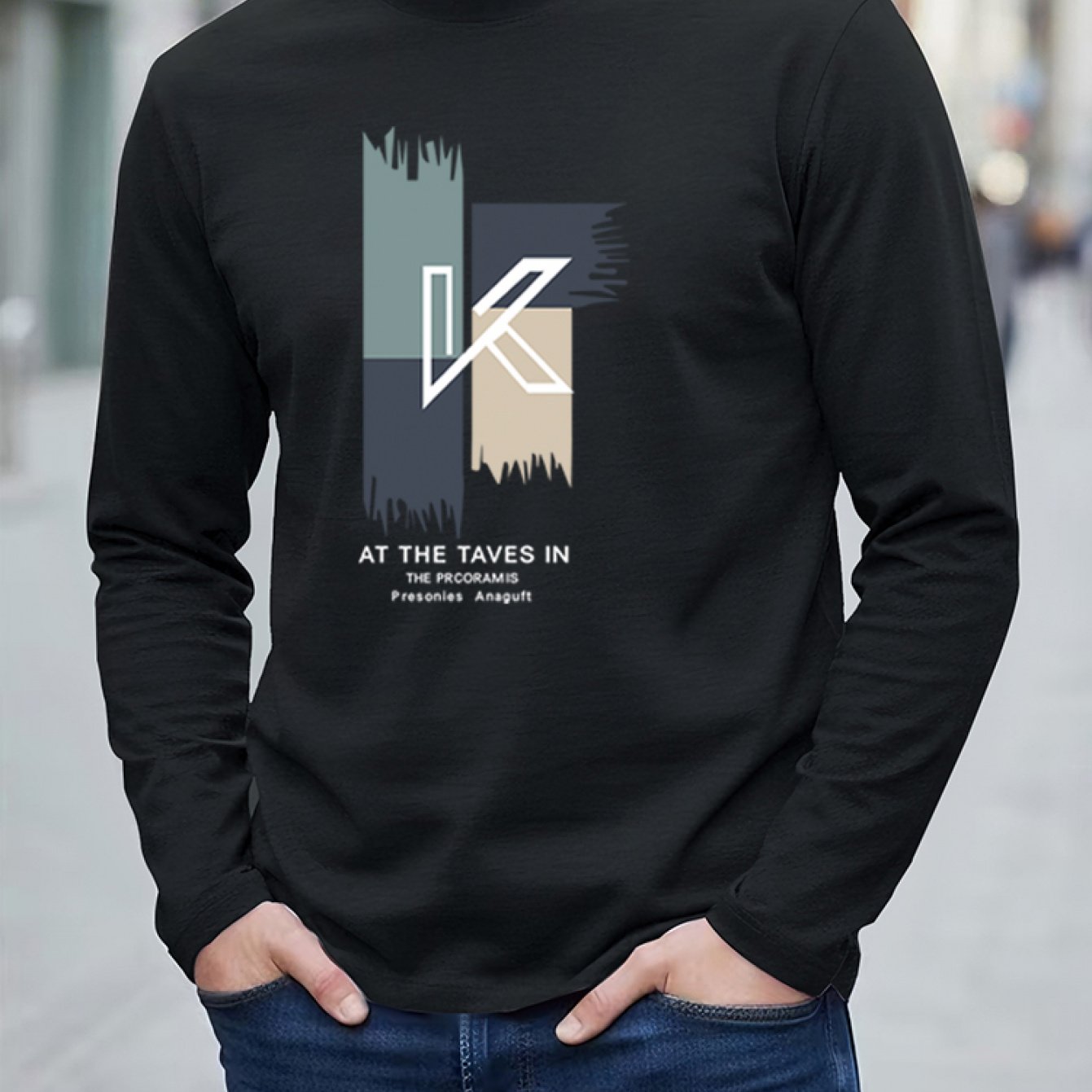 TEMU Camiseta 100%, camiseta elegante y de fácil estampado, camiseta casual de larga y cuello , ropa de exterior para hombre para y otoño